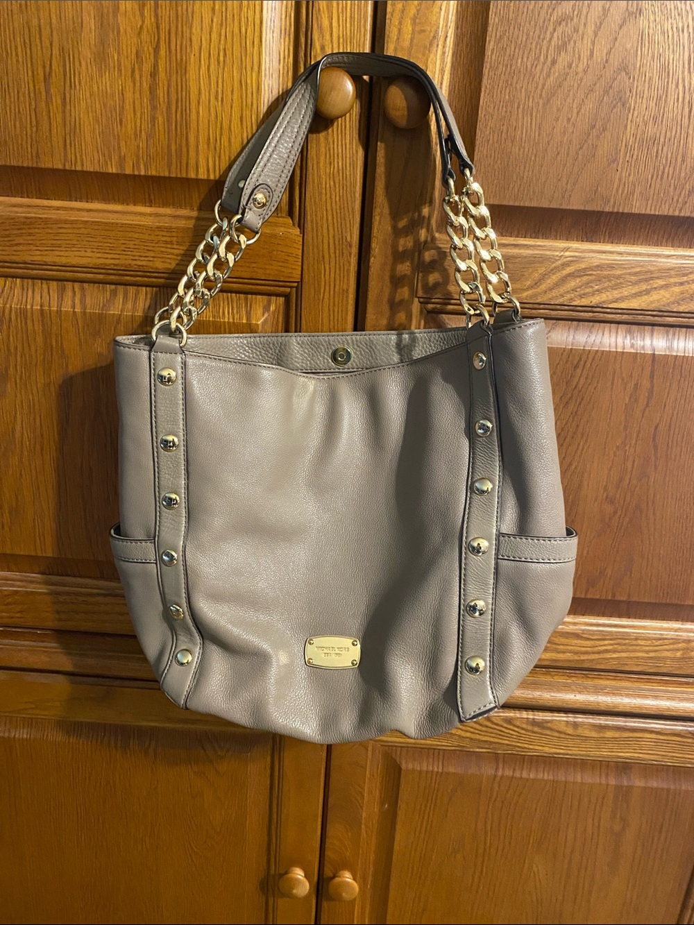 MICHAEL Michael Kors Taupe Shoulder Bag with Gold Hardware